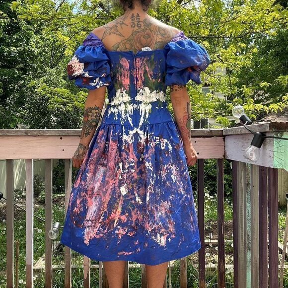 Hand Painted vintage 80s cocktail Prom dress - Picture 1 of 7